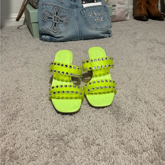 Neon Yellow Rhinestone Sandals - Picture 1 of 4